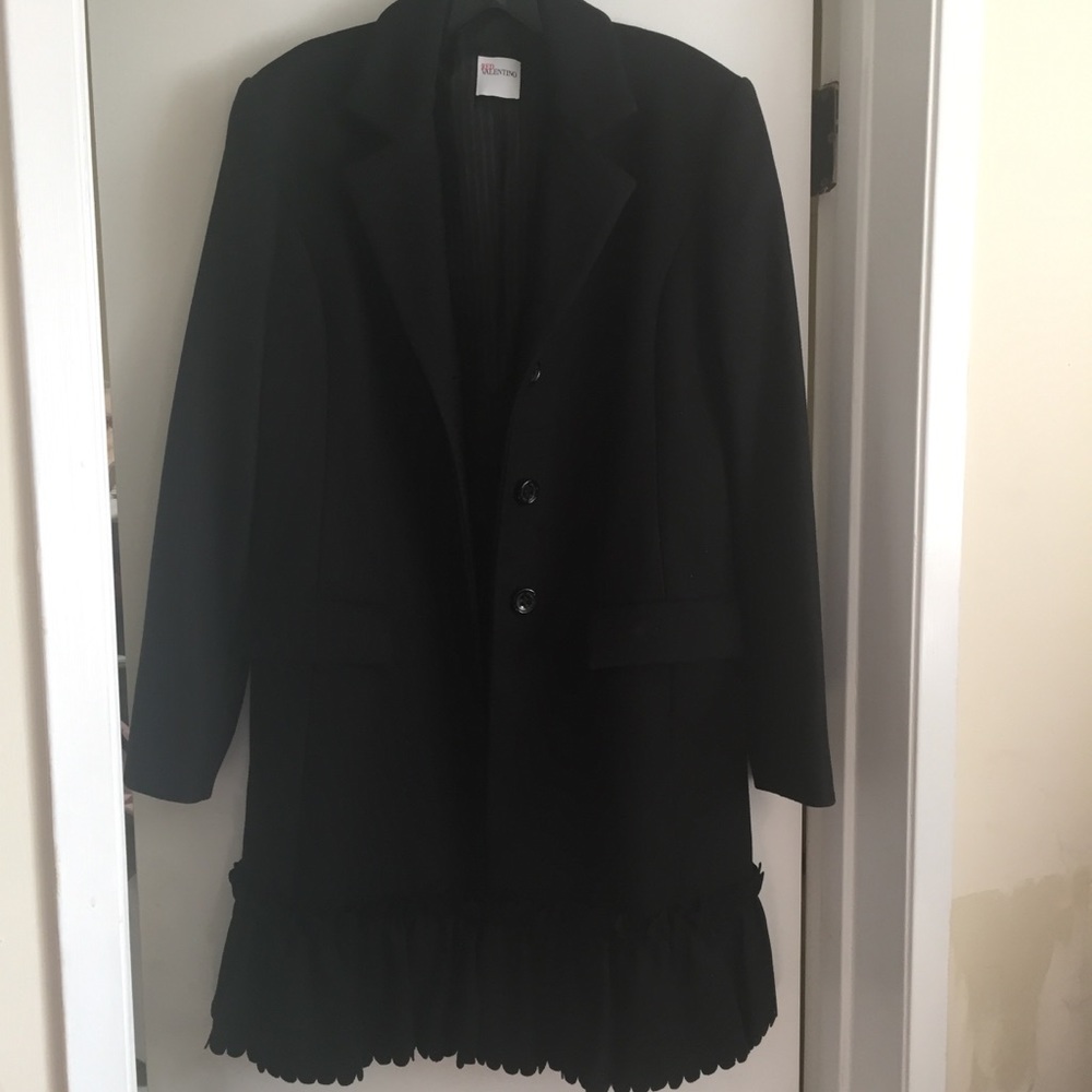 Red Valentino Wool Coat with Ruffle Trim